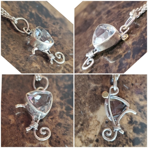 Genuine 3.5ct White Topaz Pendant/Necklace 1" long - Picture 3 of 4